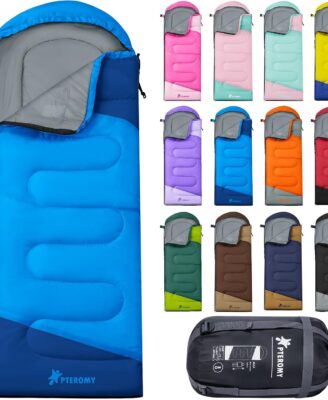 PTEROMY Sleeping Bags for Adults, Lightweight and Machine Washable, Water Resistant Backpacking Camping Sleeping Bag for Warm Cold Weather, Camping Essentials for Hiking Travel