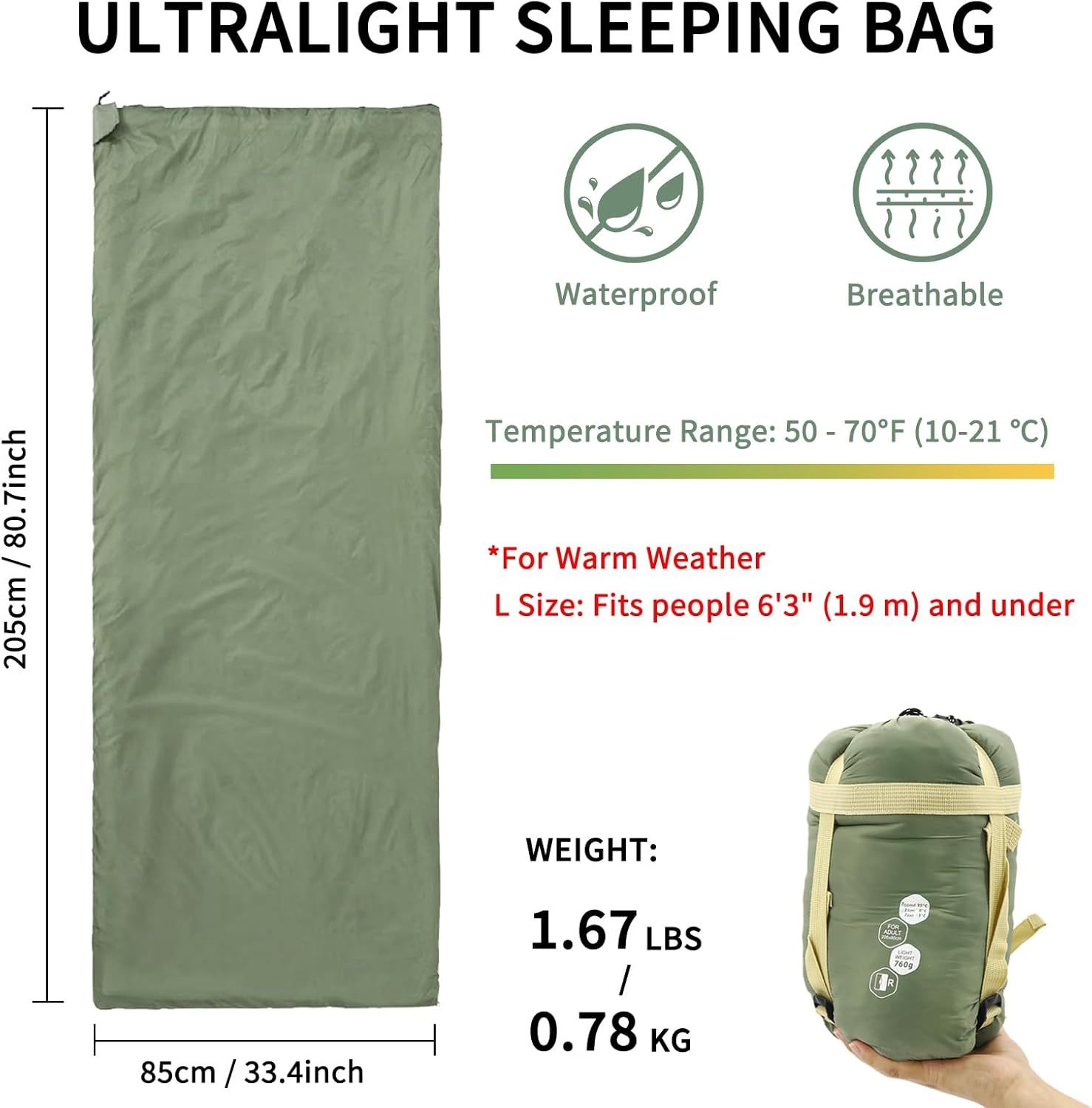 NewDoar Ultralight Backpacking Sleeping Bag - 50-70°F, 1.5lbs, Waterproof & Machine Washable, 2-Way Zipper for Teens,Couples,Women,Men Compact for Hiking/Camping (M/L Sizes) - Image 3